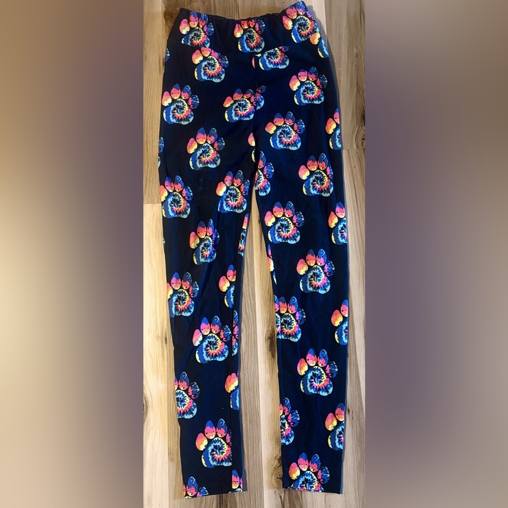 Colorful Tie-Dye Paw Print Leggings